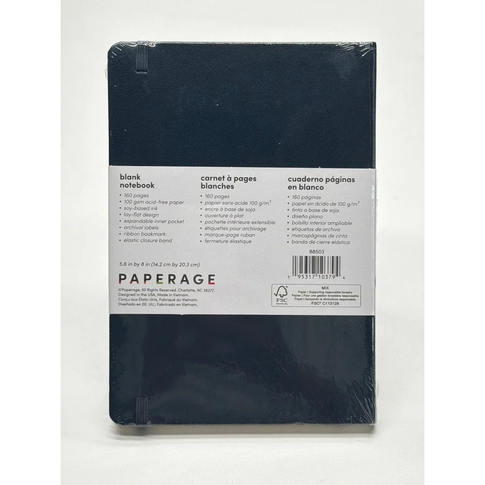 PAPERAGE Blank Notebook Navy Blue Hardcover 5.6 x 8 inch 160 Pages 100 gsm 88503